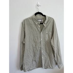 Lacoste Button Down Shirt Men‎ 2XL Green White Check Long Sleeve Casual